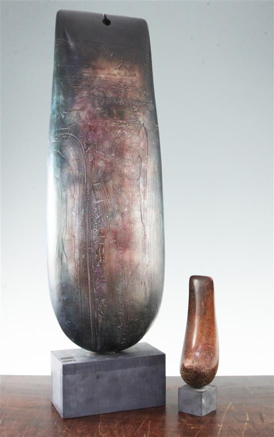 Peter Hayes (20th C.). A tall bronze effect ceramic sculpture,